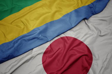 japonya ve gabon ulusal bayrak renkli bayrak sallayarak.