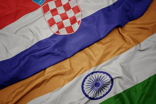 Waving colorful flag of india and national flag of croatia. — Stock Photo, Image