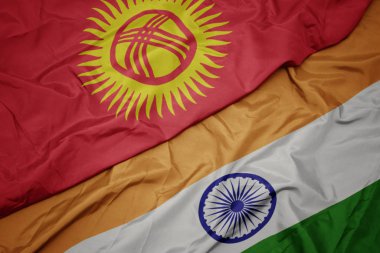 hindistan ve Kırgızistan ulusal bayrağı renkli bayrak sallayarak.