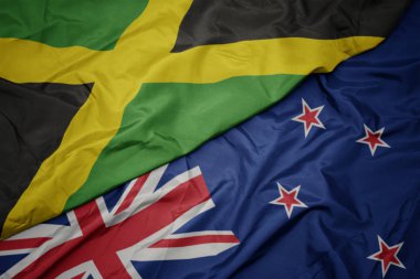 yeni zelanda ve jamaika ulusal bayrağı renkli bayrak sallayarak.