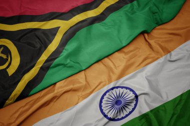 Hindistan ve Vanuatu ulusal bayrağı renkli bayrak sallayarak ,.