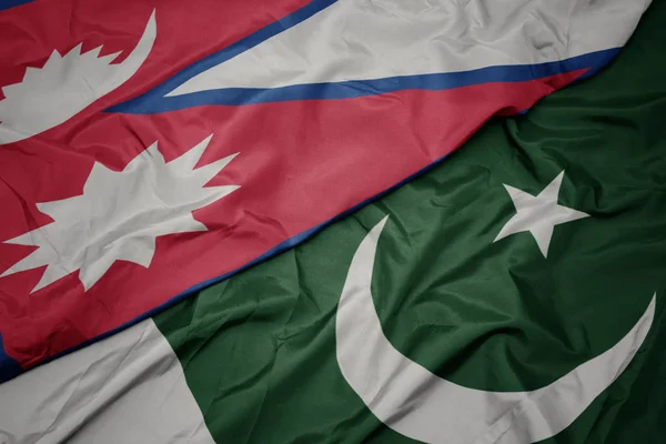Waving colorful flag of pakistan and national flag of nepal. — Stock Photo, Image