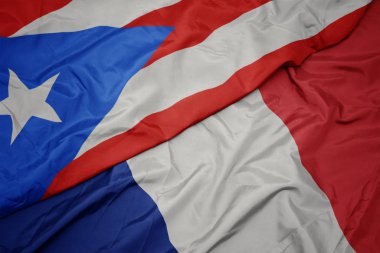 fransa ve porto riko ulusal bayrağı renkli bayrak sallayarak.