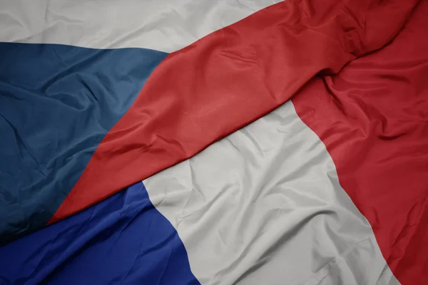 Waving colorful flag of france and national flag of czech republic. — Stock Photo, Image