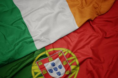 portekiz ve İrlanda ulusal bayrağı renkli bayrak sallayarak.