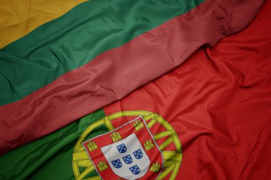 portekiz ve litvanya ulusal bayrağı renkli bayrak sallayarak.
