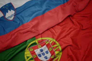 portekiz ve slovenya ulusal bayrağı renkli bayrak sallayarak