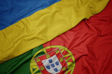 portekiz ve Ukrayna ulusal bayrağı renkli bayrak sallayarak.