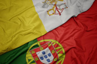 portekiz ve Vatikan şehrinin ulusal bayrağı renkli bayrak sallayarak.