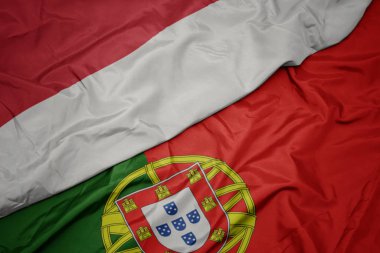 portekiz ve endonezya ulusal bayrağı renkli bayrak sallayarak.