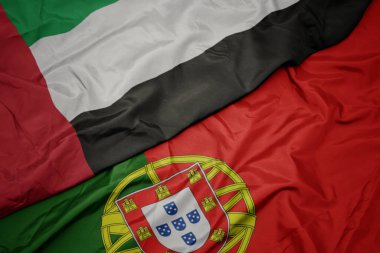 portekiz renkli bayrak ve birleşik arap emirlikleri ulusal bayrağı sallayarak.