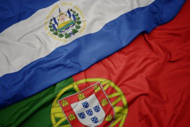 portekiz ve el salvador ulusal bayrağı renkli bayrak sallayarak.