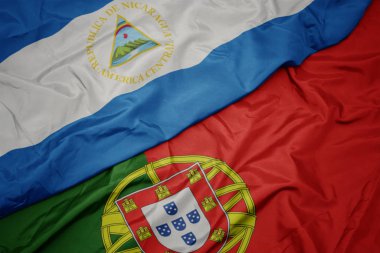 portekiz renkli bayrak ve nikaragua ulusal bayrağı sallayarak.