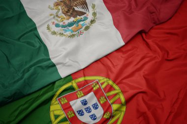 portekiz ve Meksika ulusal bayrağı renkli bayrak sallayarak.