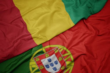 portekiz ve gine ulusal bayrağı renkli bayrak sallayarak.