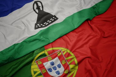 portekiz ve lesotho ulusal bayrağı renkli bayrak sallayarak.