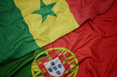 portekiz ve senegal ulusal bayrağı renkli bayrak sallayarak.