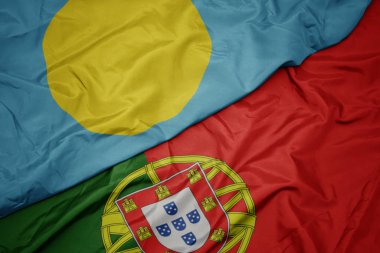 Portekiz ve Palau ulusal bayrağı renkli bayrak sallayarak ,.