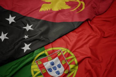 Portekiz ve Papua Yeni Gine ulusal bayrağı renkli bayrak sallayarak , .
