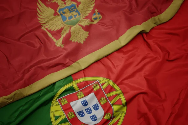 Η σημαία της Πορτογαλίας και η εθνική σημαία του Μαυροβουνίου. — Φωτογραφία Αρχείου