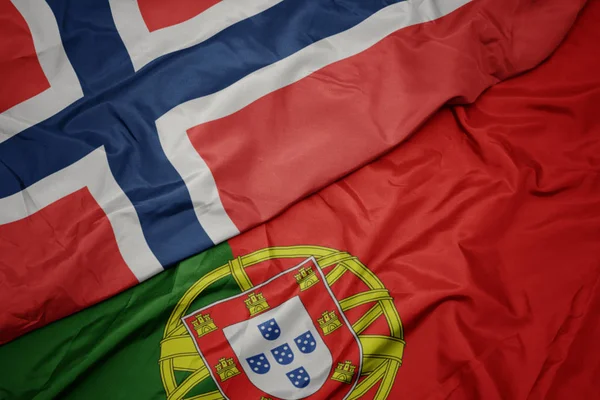 portekiz ve norveç ulusal bayrağı renkli bayrak sallayarak.