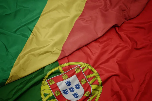 portekiz ve kongo Cumhuriyeti ulusal bayrağı renkli bayrak sallayarak.
