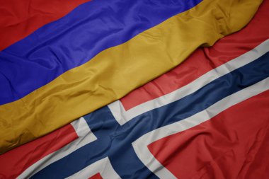 norveç ve ermenistan ulusal bayrağı renkli bayrak sallayarak.