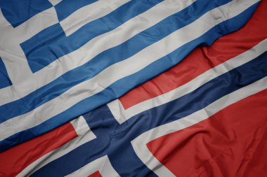 norveç ve Yunanistan ulusal bayrağı renkli bayrak sallayarak.