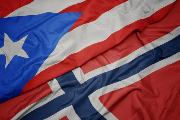 Norveç ve porto riko ulusal bayrağı renkli bayrak sallayarak. — Stok fotoğraf