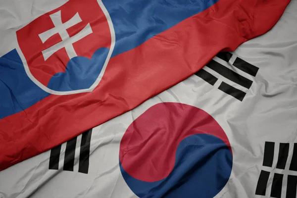 Розмахуючи барвистий Прапор Південної Кореї і державного прапора Словаччини. — стокове фото
