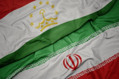 İran ve tacikistan ulusal bayrağı renkli bayrak sallayarak.