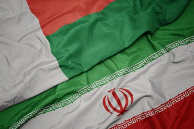 İran ve madagaskar ulusal bayrağı renkli bayrak sallayarak.