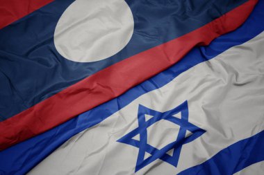 İsrail ve laos ulusal bayrağı renkli bayrak sallayarak.