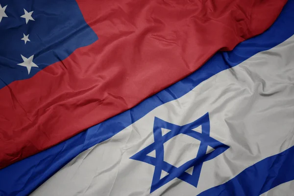 Κυματιστό χρώμα της σημαίας του Ισραήλ και της εθνικής σημαίας της Σαμόα . — Φωτογραφία Αρχείου