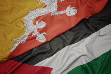 filistin ve bhutan ulusal bayrağı renkli bayrak sallayarak.