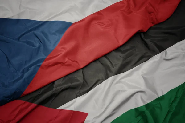 Waving colorful flag of palestine and national flag of czech republic. — Stock Photo, Image