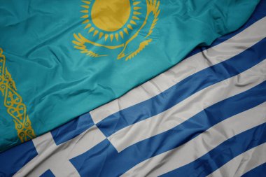 yunanistan ve kazakistan ulusal bayrağı renkli bayrak sallayarak.