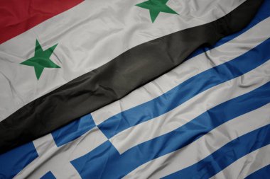 yunanistan ve Suriye ulusal bayrağı renkli bayrak sallayarak.