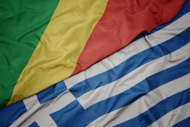 Yunanistan ve Kongo Cumhuriyeti ulusal bayrağı renkli bayrak sallayarak.