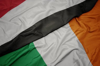 İrlanda ve Yemen ulusal bayrağı renkli bayrak sallayarak.
