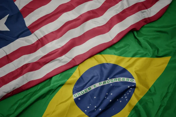 ธงชาติบราซิลและธงชาติของไลบีเรีย . — ภาพถ่ายสต็อก