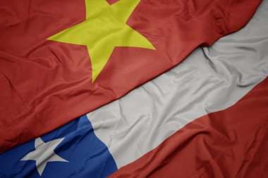 şili ve vietnam ulusal bayrağı renkli bayrak sallayarak.