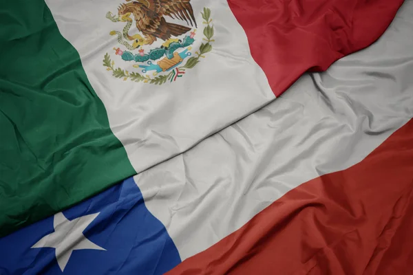 Waving colorful flag of chile and national flag of mexico. — Stock Photo, Image