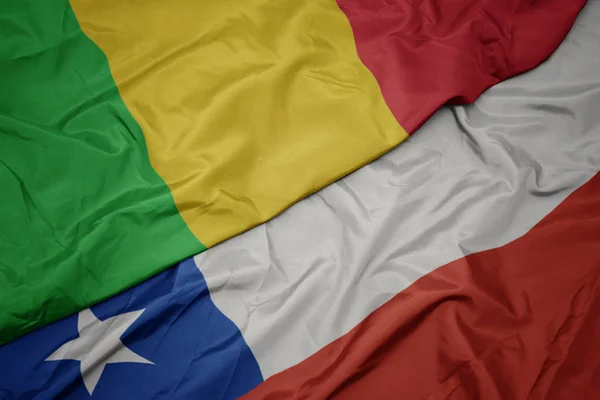 Waving colorful flag of chile and national flag of mali. — Stock Photo, Image