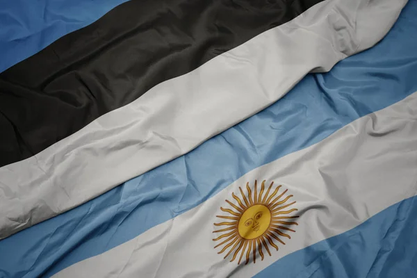 Ondeando colorida bandera argentina y bandera nacional de estonia . —  Fotos de Stock