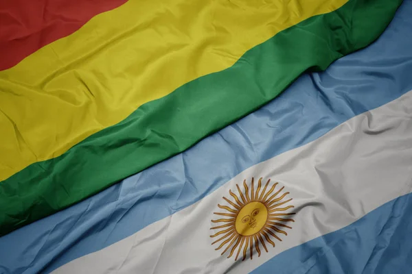 挥舞着五颜六色的阿根廷国旗和玻利维亚国旗. — 图库照片