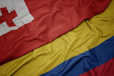 Kolombiya ve Tonga ulusal bayrağı renkli bayrak sallayarak .