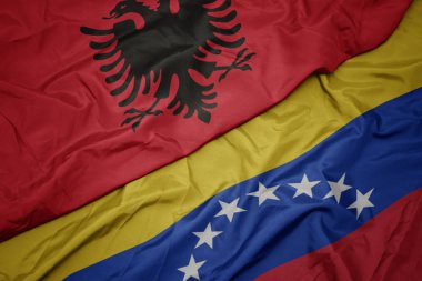 venezuela ve arnavutluk ulusal bayrağı renkli bayrak sallayarak.