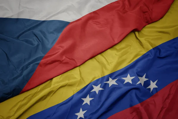 Waving colorful flag of venezuela and national flag of czech republic. — Stock Photo, Image