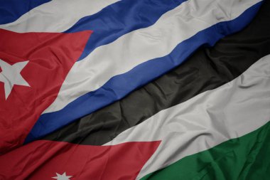 ürdün ve küba ulusal bayrağı renkli bayrak sallayarak.